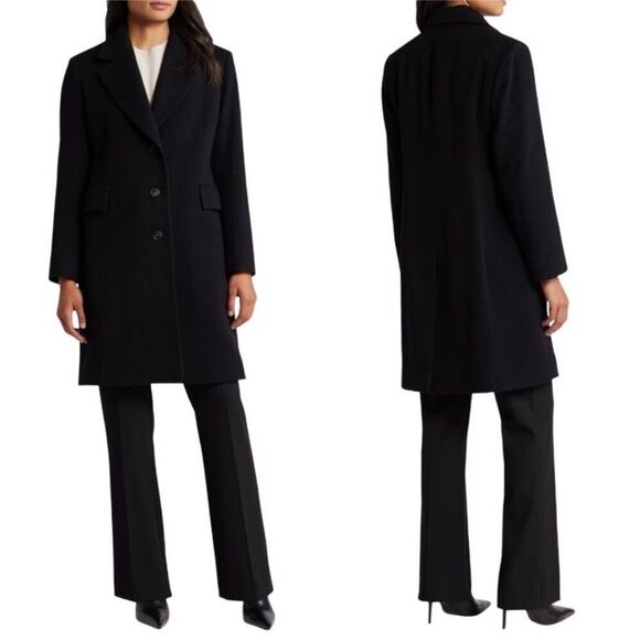 Fleurette Presley Black Mid-Length Two Button Cashmere Coat 4 NEW $1200 - Picture 1 of 8